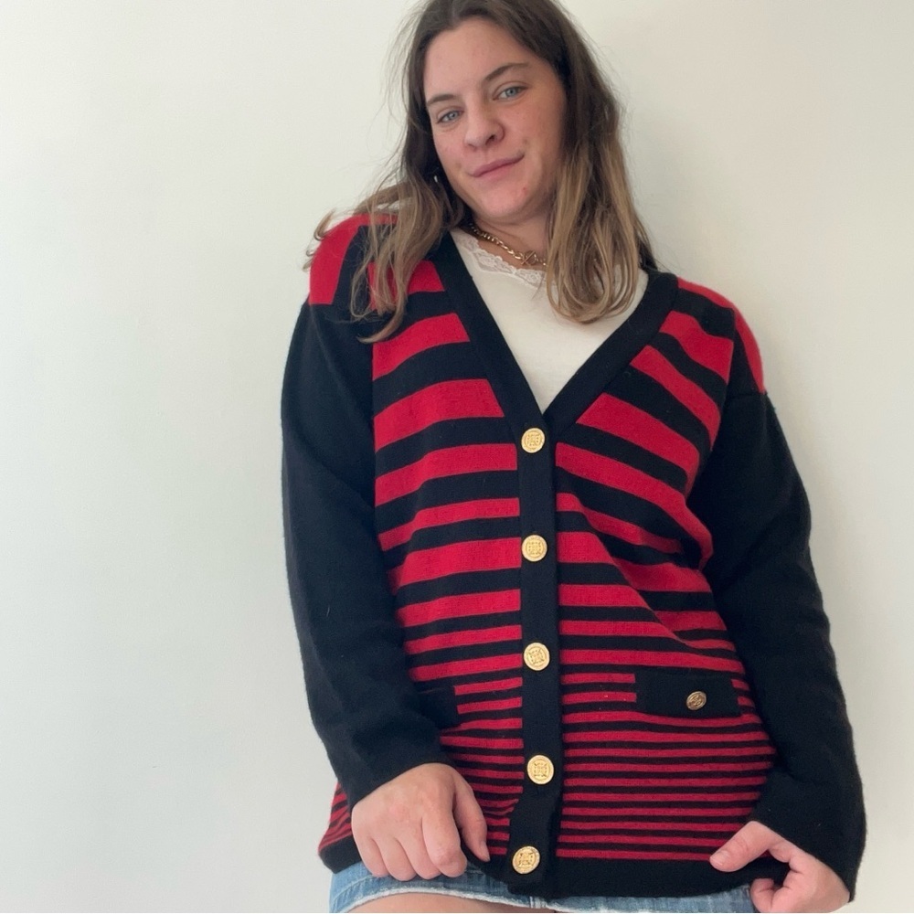 Vintage St. Michael Wool Striped Button Down Cardigan Size Medium